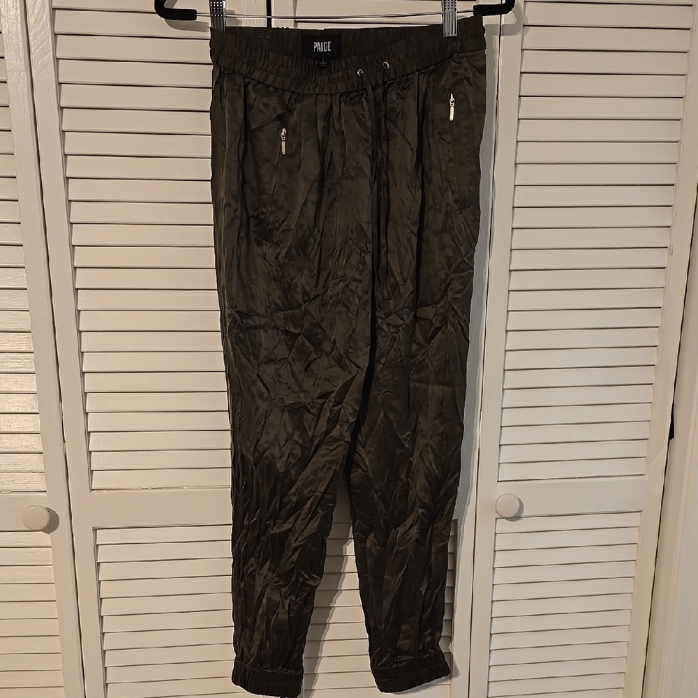PAIGE Olive Green Jogger Pants | Gold Zipper Detail | Size Small